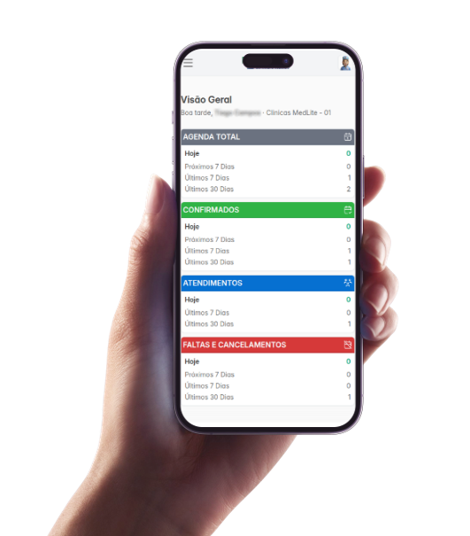 Aplicativo MedLite no celular com visão geral da agenda