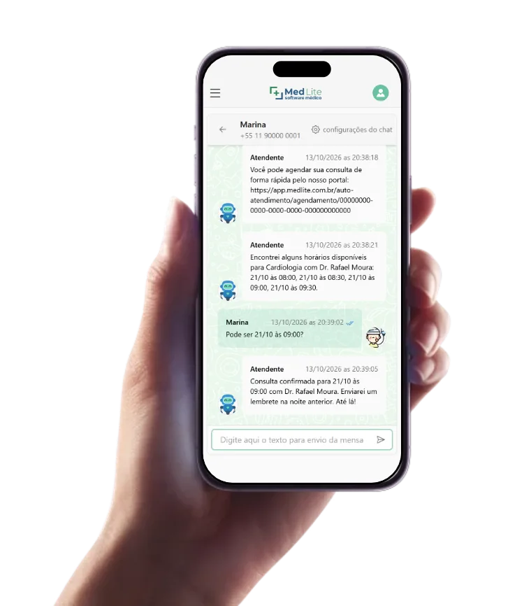 IA do MedLite confirmando consulta e respondendo paciente pelo WhatsApp